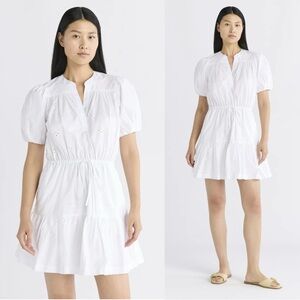 NWT Free Assembly Women’s Cotton Eyelet Tiered Mini Dress Puff Sleeves White L